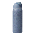 Owala FreeSip 32oz, slate blue body with embossed wave texture, lighter blue-gray lid with darker blue carry loop raised